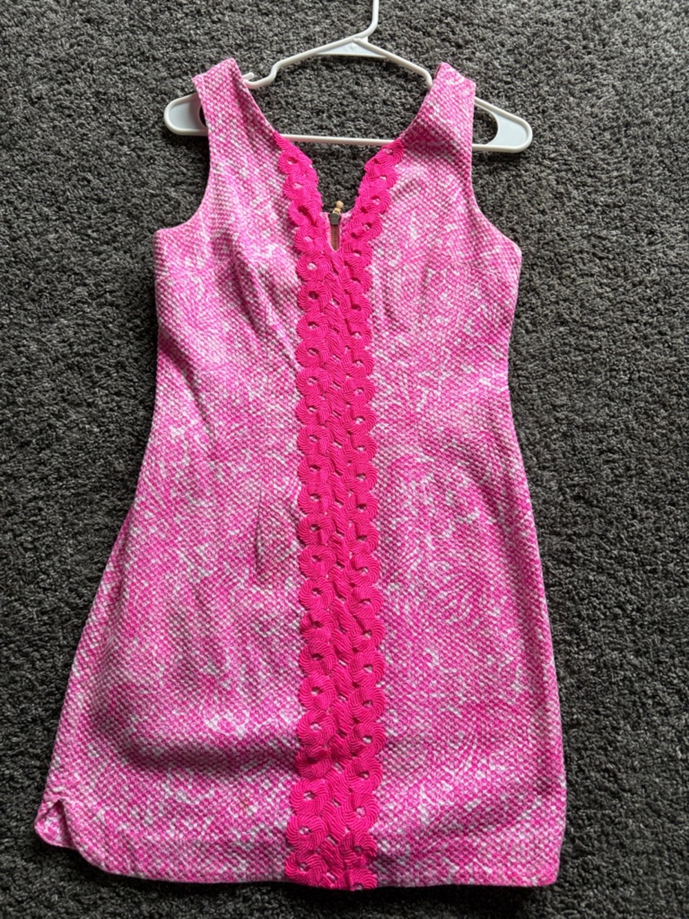 Lilly Pulitzer Hot Pink Sleeveless Shift Dress with Floral Trim